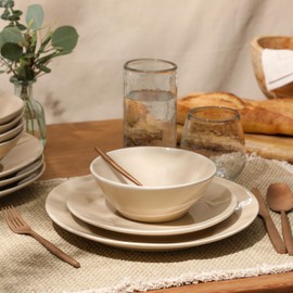 Bloomhouse - Two Time Oprah's Favorite Things Winner - Montecito Breeze 16 Piece (Service for 4) Double Plates and Bowls Stoneware Reactive Glaze Dinnerware Set - Marble Dawn Cream