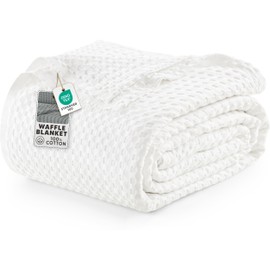 Utopia Bedding White 100% Cotton Waffle Blanket 300 GSM [Full - 90x84 Inch] Soft Lightweight Breathable Bed Blanket for All Season
