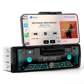 Single Din Car Marine Stereo: Bluetooth Car Radio with Smartphone Holder - Push to Talk Assistant AM FM Aux-in USB Fast Charge 300W Amp Outputs for Boats Off-Road Vehicles
