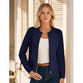 GRACE KARIN Women's Zip Cardigan Long Sleeve Basic Cardigan Knitted Jacket with Pockets, navy, M