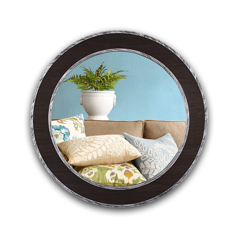 CHLOE's Reflection Vertical Hanging Black-Wood Finish Circle Framed Wall Mirror
