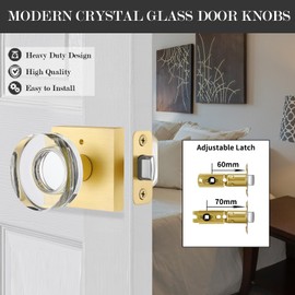 newliplace Glass Door Knobs Interior, Privacy Gold Door Knob with Lock, Round Modern Crystal Door Knobs for Bedroom Bathroom, Satin Brass