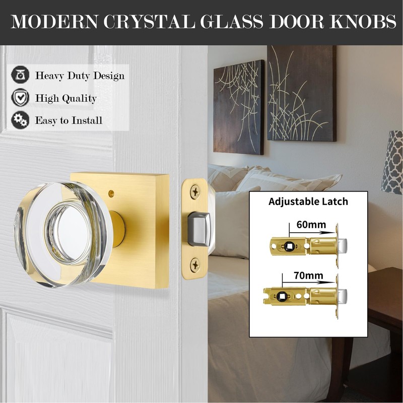 newliplace Glass Door Knobs Interior, Privacy Gold Door Knob with