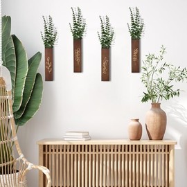 Juego de 4 macetas de pared de madera, decoracin moderna del hogar para sala de estar, dormitorio, bao, acabado marrn oscuro para flores secas,...    
