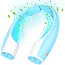 Rohent Rechargeable Neck Fan for Cooling: Powerful High Speed Battery Operated Fan 4 Speeds Long Battery Life - Lightweight USB Rechargeable Wearable Fan for Outdoor Indoor - Blue