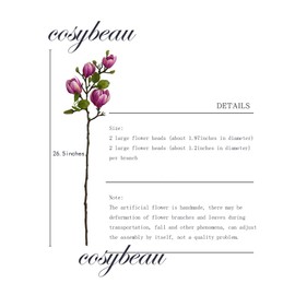cosybeau Elegant Artificial Magnolia Flower Stems(Not Included Vase), Half-Bloom Faux Magnolia Branches for Magnificent Home Decor (8, 5purple+3green)