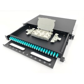 Duogalia LC-OM3 24 Duplex Multimode 48 Port Rack Mount Enclosure Box with Fiber Splice Tray (Drawer Type Design, Includes 1.2 Meter Pigtail and 24pcs Coupler)