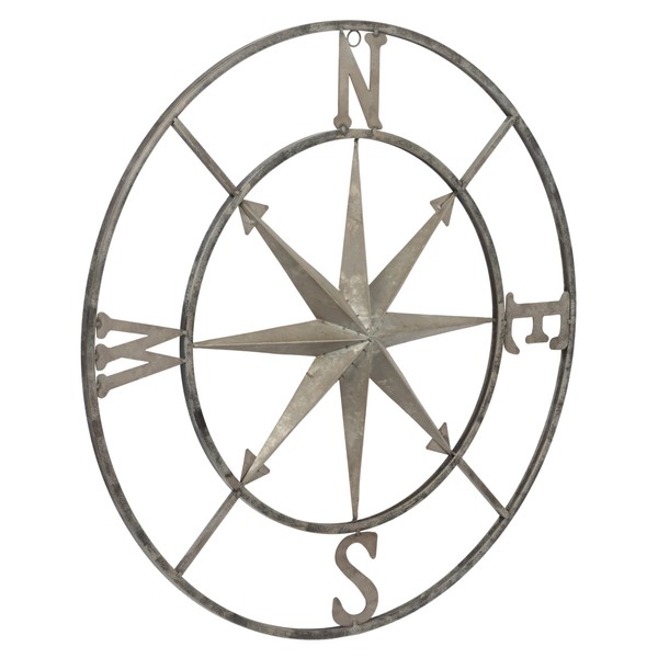 Creative Co-Op Metal Compass Wall Décor, Distressed Silver