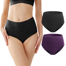 REELINDRY Womens Incontinence Underwear Washable, 2 oz Absorbency Leakproof Panties for Female Urinary Leakage 2 Pack (Black-Berry, XL)