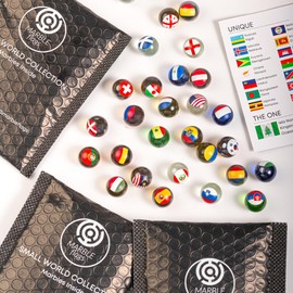 MARBLEFLAGS 30 Paesi | Collezione di Biglie di Cristallo con Bandiere Paese | 3 Confezioni x 10 Biglie Casuali