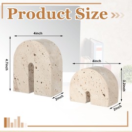 Newtay 2 Pcs Travertine Marble Bookends 5 Inch, 3 Inch Decorative Stone Bookends Heavy Duty Marble Book Holder for Heavy Books Bookshelf Bathroom Home Library Kitchen Decor