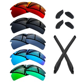 MYCOURAG 5 Pairs Replacement Lenses&Rubber Kits for Oakley Flak 2.0 OO9295 Sunglasses - Solid Black+Emerald+Ice Blue+Fire Red+Titanium