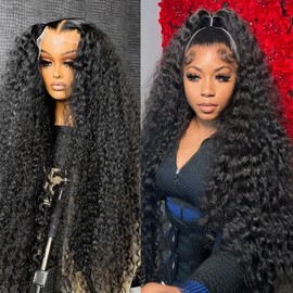32 34Inch 13x6 13x4 Lace Front Human Hair Wigs Pre Plucked For Women Deep Wave Human Hair Lace Frontal Wigs 180 Density - Color: 13x6 lace wig, Size: 16"