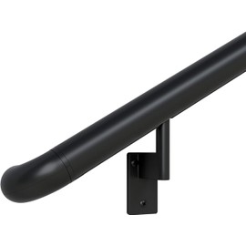 Promenaid 4ft ADA Handrail Kit - Satin Black - Complete Indoor/Outdoor Handrail for Stairs - 1.6" Round Anodized Aluminum Railing with 3 Satin Black Painted Pivoting Brackets & ADA Wall Returns