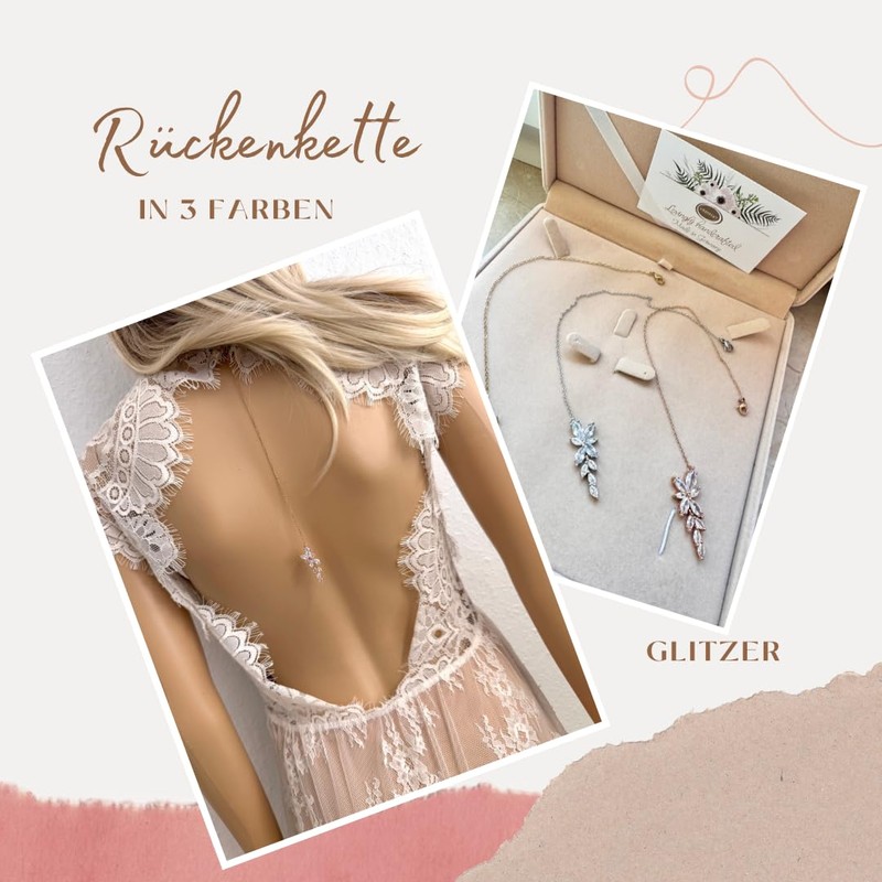 ONDEGO® Elegante Rückenkette mit Zirkonia-Blätter, 23cm, Karabinerverschluss, Silber/Gold/Roségold (Silber)