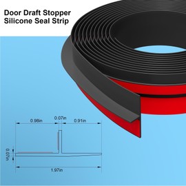 Elvone T-Shaped Door Draft Stopper, 1.97 in x 20 Ft Silicone Seal Strip for Windows Gaps, 1.8mm Thickest Seal Strip Weather Stripping Shower Sweep, Black