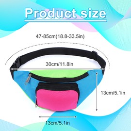 4 Pcs Retro 80s 90s Retro Neon Fanny 2 Pockets Retro Belt Bag Neon Fanny Small Waist Packs 90s Costumes for Women Men Waist Packs for Holiday Festival 80s Theme Halloween Party