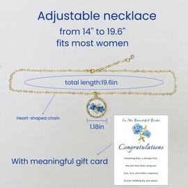 Dorla Cool Forget-Me-Not Pressed Wildflower Necklace for Bride Something Blue Gift for Bridal Real Flower Necklaces Bride to be Wedding Bachelorette Party Gifts Jewelry