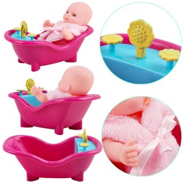 deAO Set of 8 Mini 5" Baby Dolls with Accessories Including Stroller, Bathtub, Crib, High Chair, Walker and Much More!