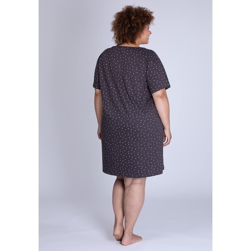 maluuna Ladies Plus Size Polka Dot Nightdress 100% Cotton, charcoal