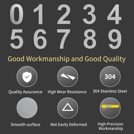 Ywonobs House Numbers - 3 Inch Self Adhesive Metal Stainless Steel Door Numbers Stickers for House Mailbox Apartment Hotel Courtyard - Silver(0)