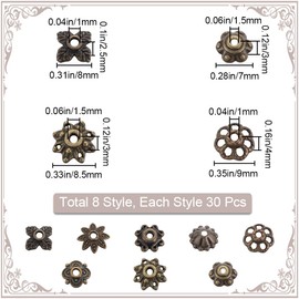 SOFPLATE 1 Box 240Pcs Flower Beads Caps Jewelry Bead End Caps with Hole Alloy Spacer Bead Caps Small Textured Antique Bronze Tibetan End Beads for Jewelry Making Necklace Bracelet Earring Supplies DIY