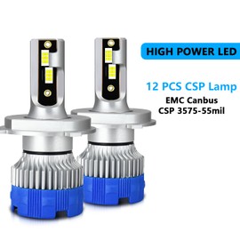 GSRECY H4 LED Headlight Bulb, H4 HB2 9003 Hi/Lo Beam Headlight Bulb, Super Bright 60W 12000LM 6000K White H4 LED Headlights Bulb Conversion Kit, Mini Size H4 Headlight Bulb Plug and Play, Pack of 2