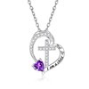 MANBU Sterling Silver Cross Necklace for Girls: Heart Birthstone I