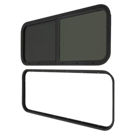 Headery Aluminum Universal Sliding Windows Vertical Sliding RV Window Vertical Trailer Sliding Window Accessories for Marine Camper Window Replacement,Black (Black, 42*22 inch)