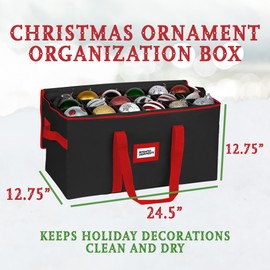 Christmas Ornament Storage Container,Box Stores Up to 54-4", Adjustable Dividers, Large Organizer Bin to Protect and Store Holiday Décor - Black