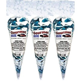 Blue Gummy Sharks (3 Pack) White Belly Gummi (NET WT 33 OZ) Gourmet Kruise Signature Gift Bags