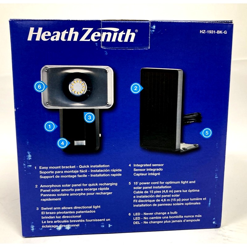 Heath Zenith Solar LED 110° Motion Wall-Mount Security Floodlight BLACK