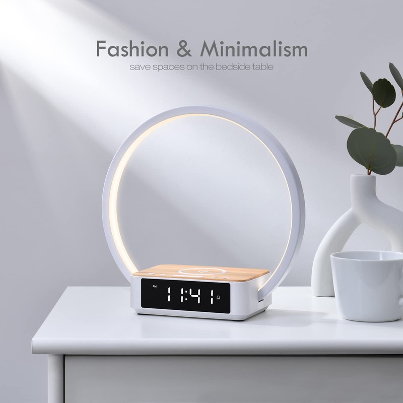 WILIT Bedside Lamp with Alarm Clock,Touch Lamp with Wireless Charger,Nightlight