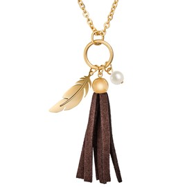 Tamaris Bella TJ007 Women's Necklace with Pendant Shell Pearl / Feather / Leather Tassel Stainless Steel