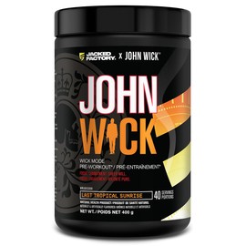 Jacked Factory Jacked Factory X John Wick - Wick Mode Pre Workout Powder - Intense Energy, Battle-Ready Focus, Unstoppable Commitment, and Sheer Will - 40 Servings, Last Tropical Sunrise