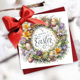 BAYUNOE 6Pcs Christmas Greeting Card Easter DIY Diamond Art Painting Greeting Cards Special Shaped Diamond Blessing Folding Card Kit Arts Crafts for Birthday Valentine's Day-Wreath