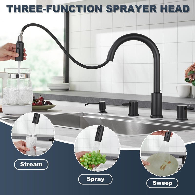 Tohlar 4 Hole Kitchen Faucet, Brushed Gold Kitchen Faucet with