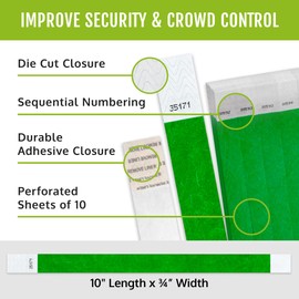 WristCo Kelly Green 3/4" Tyvek Wristbands - 200 Pack Paper Wristbands For Events