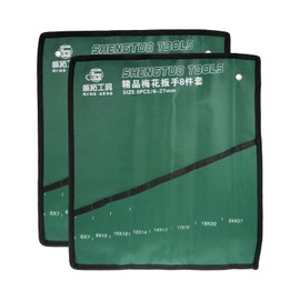 sourcing map 2pcs Wrench Organizer 8 Pockets 13.8" x 15.8" Canvas Roll Up Pouch Tool Bag Holder with Metric Labels