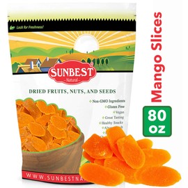 Sunbest Natural Dried Mango, Slices, Non-GMO, Gluten Free, Vegan, Kosher, 5 Lbs.