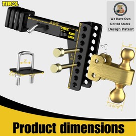 TIROL Adjustable Trailer Hitch - Fits 2'' Receiver, 6 Drop/Rise Drop Hitch, 2'' & 2-5/16'' Ball Hitches, Dual Balls 25000 LBS Capacity - Tow Hitch for Heavy Duty Truck with Hitch Tight (6 inch Drop)