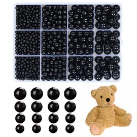 Pack of 1320 Black Craft Beads, 4/6/8/10 mm Round Beads with Hole for Threading, Artificial Beads Set for Bracelets, Necklaces, Jewellery Making, Black Small Beads Eyes for Dolls, DIY Crafts Making