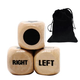Left Right Centre Dice Game, 3 Pcs 16mm 6 Sided Wooden Dice with Drawstring Bag and Instructions, Easy to Store Standard Size Dice for Right Left Centre Dice Games