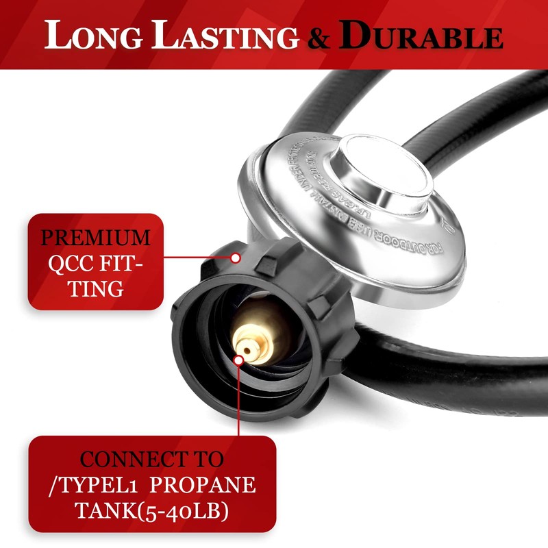 5 FT Propane Regulator and Hose Universal QCC1 Grill Replacement
