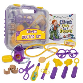 Li'l-Gen Doctor Kit for Kids, 13 Piece Kit with Toy Stethoscope Plus Case - Pretend Play for Boys and Girls Age 3+ - Includes Oliver's Day as a Doctor Book