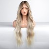 EMMOR Blonde Lace Front Wig Long Wavy Ombre Platinum Blonde