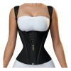 Faja Colombiana Doble Cierre Reloj De Arena Cinturilla Látex Color Negro Talla S