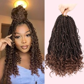 8 Packs Crochet Box Braids 12 inch Bohomian Box Braids Crochet Hair with Curly Ends Ombre Goddess Box Braids Crochet Hair Extensions Synthetic Braiding Hair for Black Women(12" 8 Packs, #T1B/27)