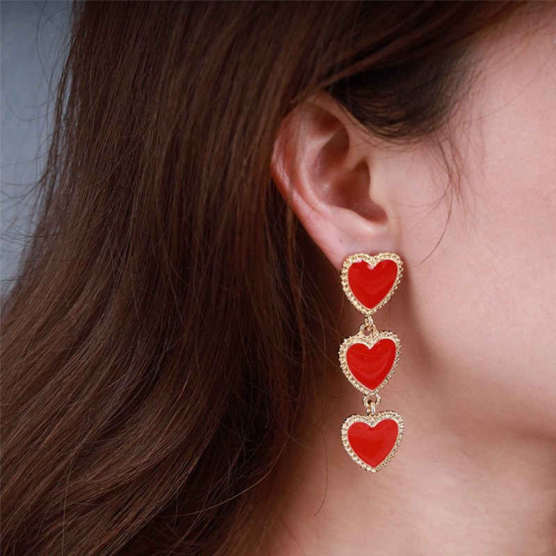 Aneneiceera Red Heart Drop Earrings Unique Interlocking Heart Dangle Earrings