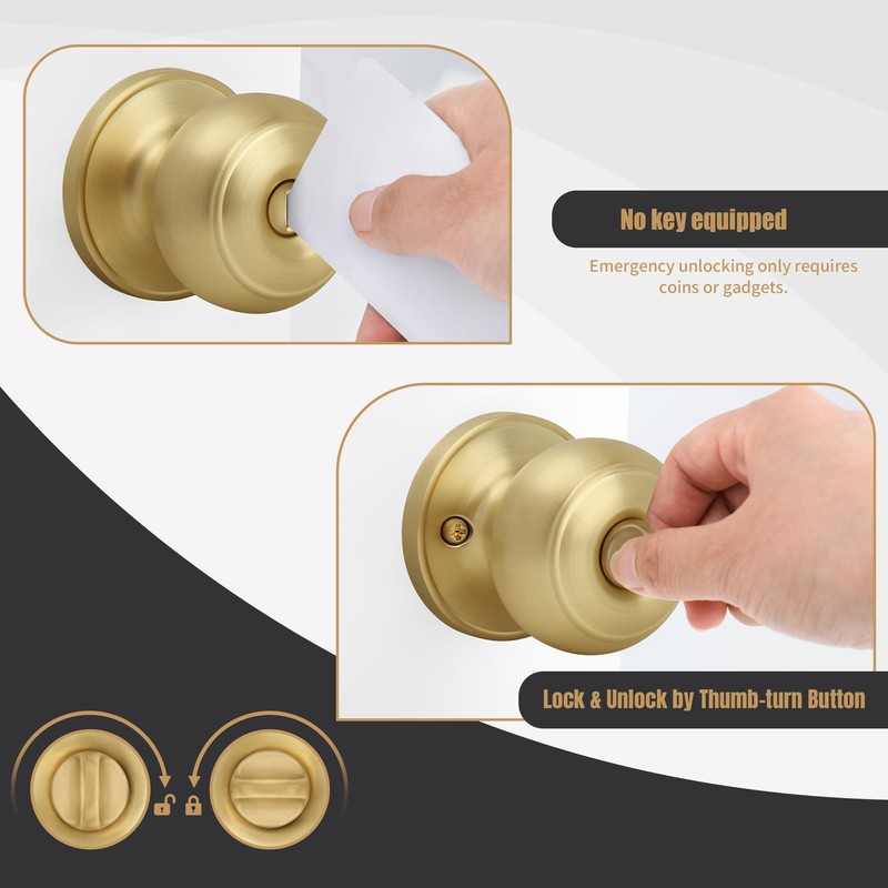 Gaurqiah Keyless Privacy Door Knob, Flat Ball Interior Door Knob,
